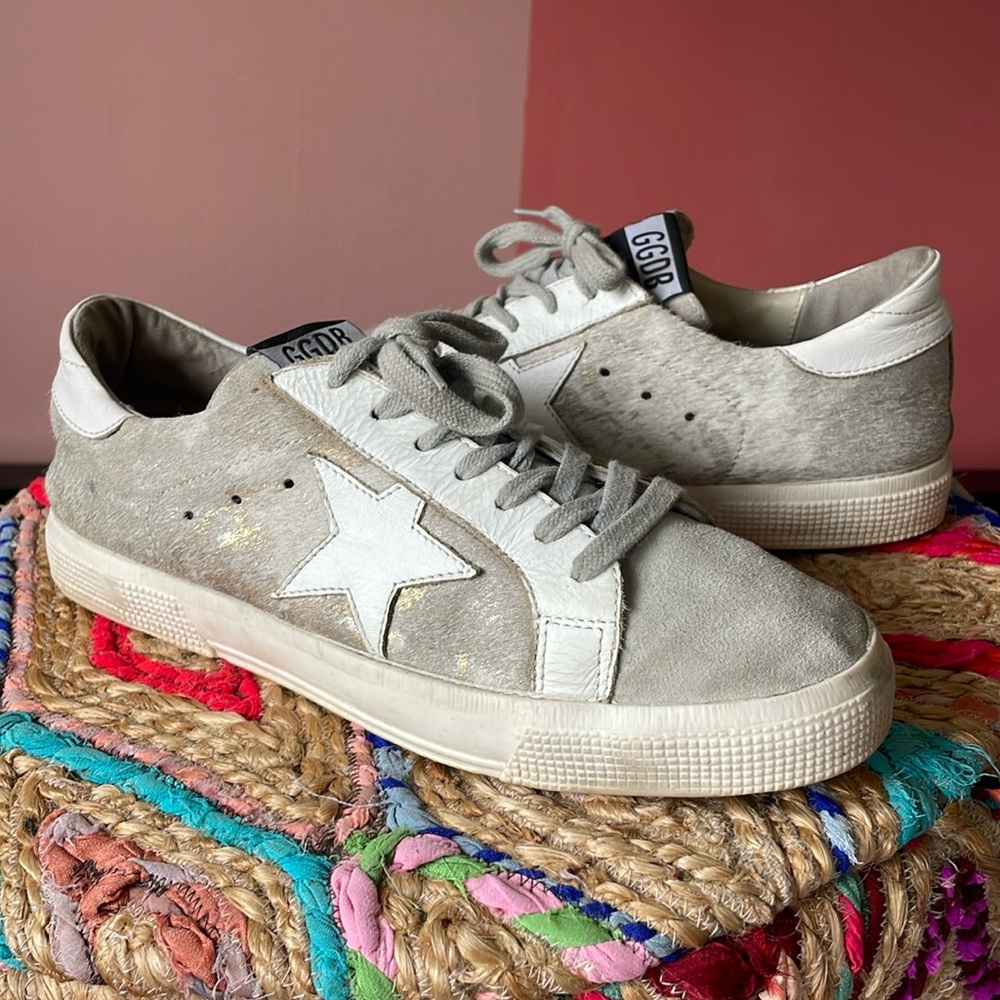 Women's Golden Goose GGDB Sneakers MAY Low Top Suede Leather Pony Hair EUS sz 41